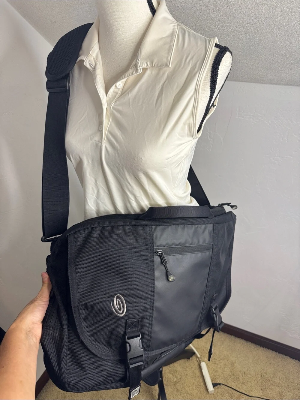 Timbuk2 Black Nylon Messenger Bag Convertible to Backpack with Adjustable Strap